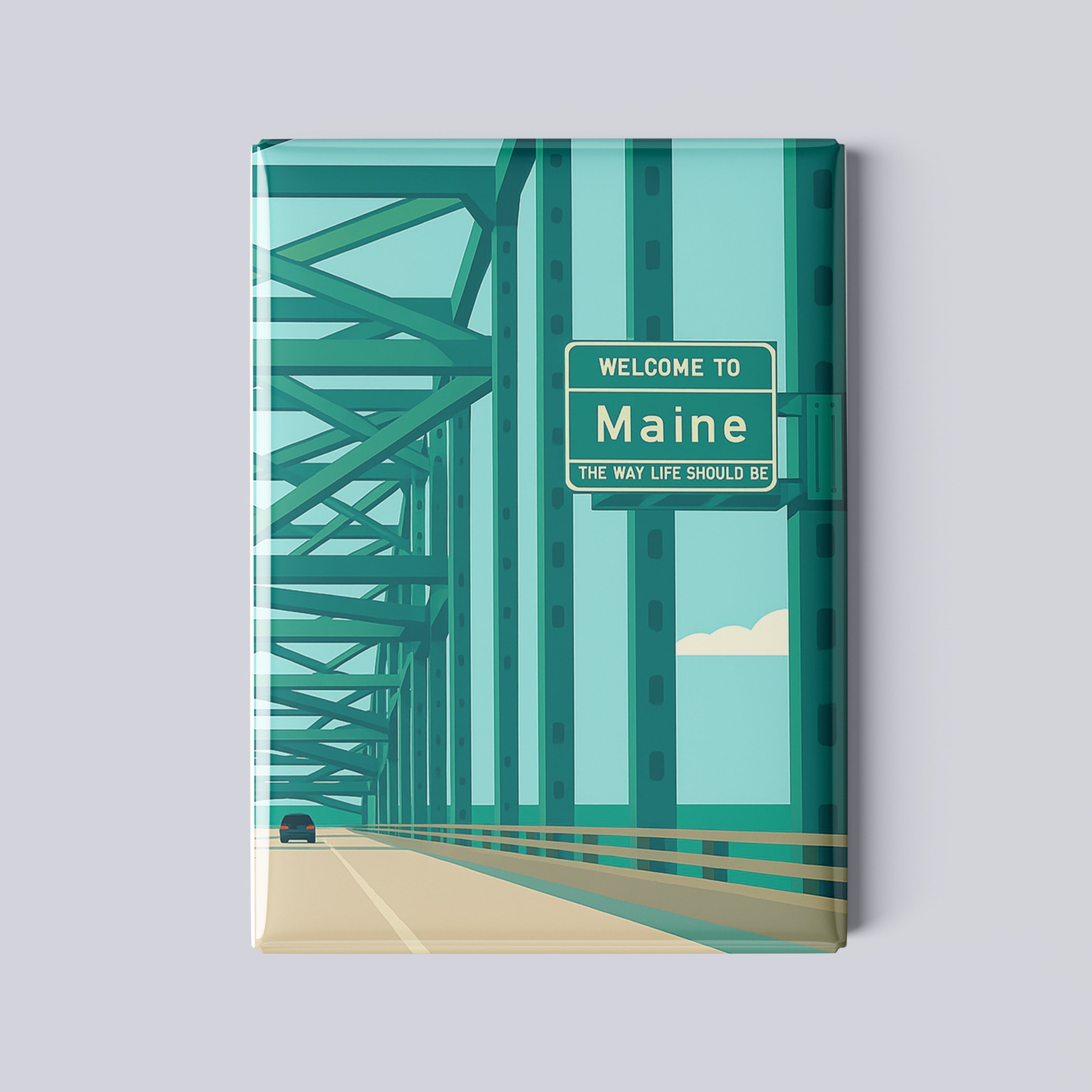 Welcome to Maine Magnet – 2.5x3.5" Retro Road Sign Art, Maine Souvenir, New England Travel Gift